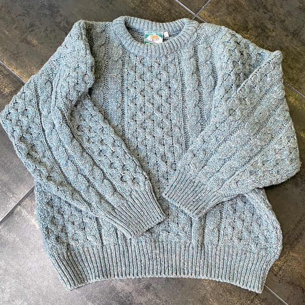Blue Cable Knit Sweater Made in Ireland